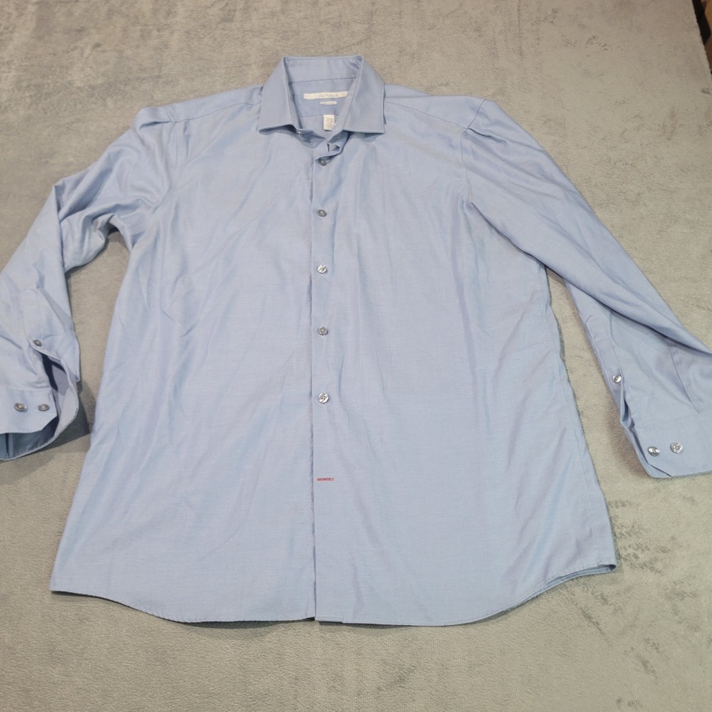 Perry Ellis Portfolio Dress Shirt Mens 16.5 32/33 Blue Very Slim Fit Cotton Long